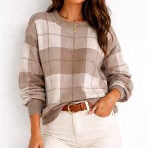 Rachel Zoe Preppy Old Money Minimalist Neutral Soft Crewneck Sweater [size L]